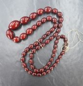 A graduated red bead necklace thought to be cherry amber, the beads measuring between