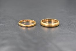 A 22ct gold wedding band of plain form, size N & approximately 4.3g and another thin 22ct gold