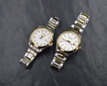 Two lady's modern wrist watches, the Rotary quartz wrist watch having a baton numeral face with date