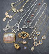 A selection of vintage costume jewellery including crystal, diamante and marcasite necklaces,