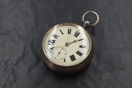 A Victorian silver key wound pocket watch, the white dial having Roman numerals and subsidiary dial,