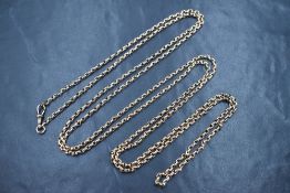 A rose gold belcher link muff chain bearing plaque stamped 9ct and dog clip clasp, approximately 62'