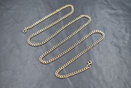 A 9ct gold curb link neck chain, marked 375, 74.5cm, 23.2g. Clasp is broken
