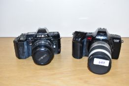Two Minolta cameras A Minolta 7000 with Minolta Zoom 1:4 35-70mm lens and a Minolta Dynax 7000i with