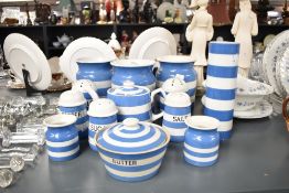 A group of blue and white T.G.Green & Co Cornish ware, to include sugar and pepper shifters,