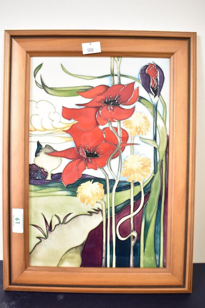 A pottery Moorcroft ceramic tile, decorated with poppies and tulips, painted and impressed marks - Image 2 of 3