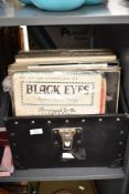 A box containing various records and sheet music, to include Dr. Hook, Don Williams, Diana Ross ect,