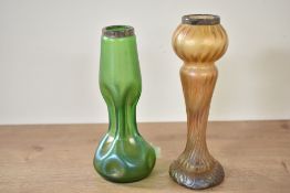 A continental Art Nouveau style iridescent glass vase in the manner of Kralik or Loetz glam,