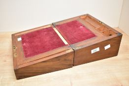 A 19th century mahogany writing slope having fitted interior, L30cm Condition report: Missing