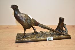 A spelter Pheasant table lighter, L31cm x H18cm
