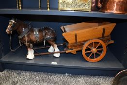 A large ceramic draft horse and cart figurine, L63