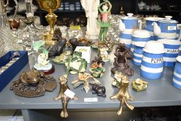 A ceramic dancing frog, makers mark for 'The Carlisle Collection', h25cm, sold together with various