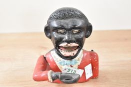 A vintage cast painted Jolly Gent bank money box, h13.5cm