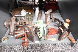 A large group of early 20th century kitchenalia, to include a Magic Marmalade Cutter, Bean slicer,