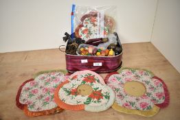 A box containing various vintage Christmas light bulbs, fittings and Chinese lanterns