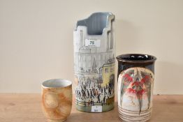A Beswick pottery L S Lowry vase, decorated with printed city scene, h24cm, sold together with two