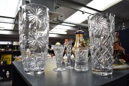 A large cut crystal vase of ovoid form, h35cm, sold together with various other cut crystal