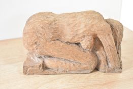 A carved oak Abstract sculpture of a female in a crouching position, L17.5cm