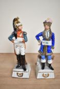 Two Capodimonte style figures depicting a war general and a sea master, both measure 23cm.