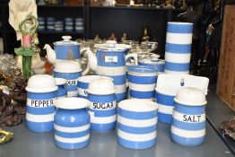 A group of blue and white T.G.Green & Co Cornish ware, to include sugar and pepper shifters, tea
