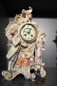 A late 19th century Sitzendorf / Thuringia porcelain mantel clock having single bell strike, the