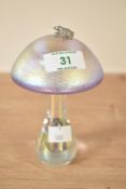 A Heron iridescent glass mushroom paperweight, makers mark etched to base, h15cm
