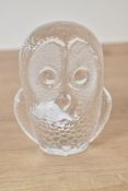 A Mats Jonasson glass Owl paperweight, signed to base, h11.5cm