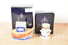A Royal Crown Derby Noah's Ark bone china figure having original box, h7cm, sold together with a