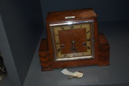 An Art Deco style oak cased 8 - day mantle clock, Patent No 421434, w28cm
