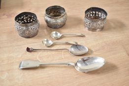 A Charles Horner silver spoon having puple glass thistle top, sold together with 3 white metal