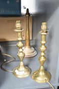 A pair of brass table lamps, h35cm, sold together with another table lamp, ( 3 )