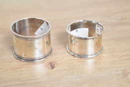 Two hallmarked silver napkin rings, w4cm