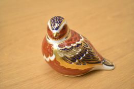 A Royal Crown Derby bone china Chelford Chaffinch paperweight, having Imari style decoration and