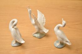 A group of three Lladro porcelain geese studies, all complete with boxes.