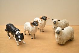 A group of five Beswick Pottery animal studies comprising two Wensleydale Sheep model number 4123 by