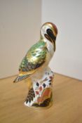 A Royal Crown Derby limited edition bone china Newstead Woodpeacker paperweight, having Imari