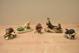 A group of five Border Fine Arts animal studies including 'Otter' model number RW2 and 'Hair and