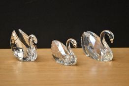 Three Swarvoski Crystal Swan studies, complete with boxes.