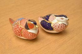 Two Royal Crown Derby bone china paperweights, Quail having silver coloured stopper and Pheasant