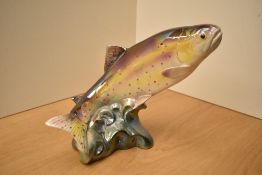A 'Jema' Holland ceramic large leaping trout, model number 343, measuring 25cm tall.