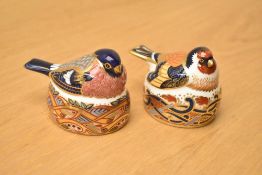 Two Royal Crown Derby bone china paperweights both having Imari style decoration, Bullfinch