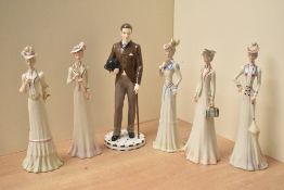A The English Ladies Co hand painted figure 'A Victorian Gentlemen' sold alongside six continental