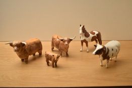 A group of five Beswick Pottery animal studies to include a Pinto Skewbald Pony model number 1373