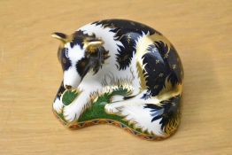 A Royal Crown Derby limited edition bone china Border Collie paperweight, having Imari style