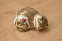 A Royal Crown Derby bone china Cottage Garden Kitten paperweight, having Imari style decoration