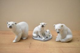 Three Lladro porcelain polar bear studies comprising numbers 5434, 1207 and 1209, largest