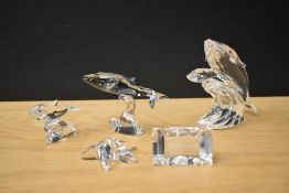 A group of Swarovski Crystal sea-life studies comprising dolphin, whales, and a starfish, all with