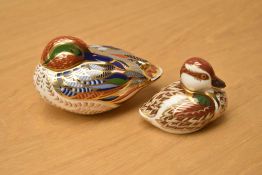 Two Royal Crown Derby bone china paperweights Teal and Sinclairs exclusive Bakewell Duckling, both