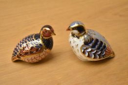 Two Royal Crown Derby bone china papweights, Red Legged Partridge and limited edition Paplim