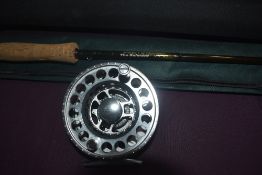 A Sharpes of Aberdeen 3pc 9ft 6in #7 fly rod called The Belmont in a soft sleeve and a hard case